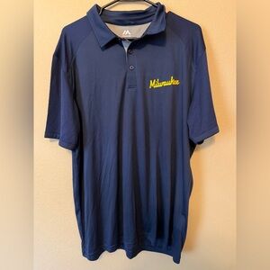 Majestic Milwaukee Brewers Polo Shirt XL Navy Blue MLB Genuine Merchandise
